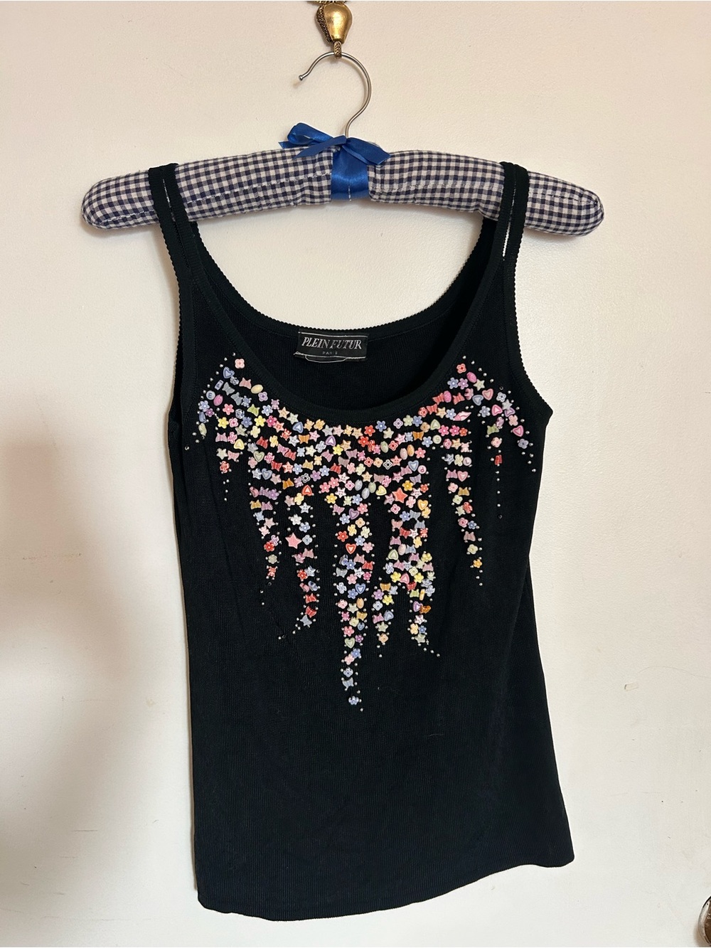 Y2K women’s Paris beaded black tank top size medium